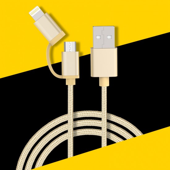 LX01 Gold Data USB σε Micro USB και Lightning Cable 2.4M